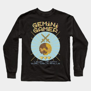 Funny Gemini Zodiac Sign - Gemini Gamer, Level up with dual wield shills Long Sleeve T-Shirt